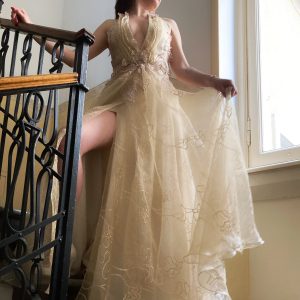Abito Golden I Organza di seta Ricamo cristalli