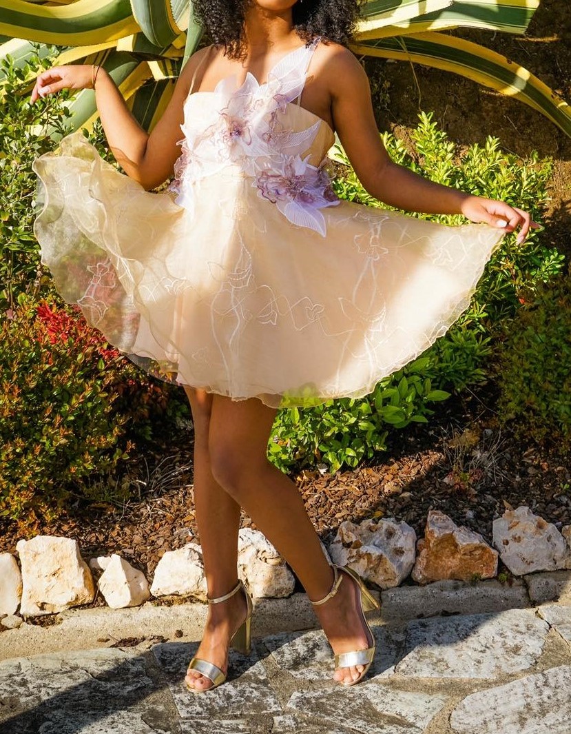Abito Golden II Organza di seta Ricamo cristalli - immagine 8