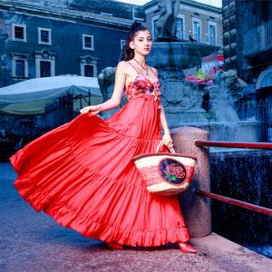 Abito Red Passion III Chiffon di Seta Papaveri