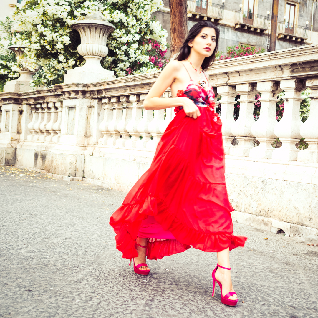 Abito Red Passion III Chiffon di Seta Papaveri - immagine 6