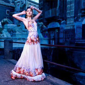 Seta Abito Bianco Chiffon Abito Sky I Chiffon Di Seta Cecilia