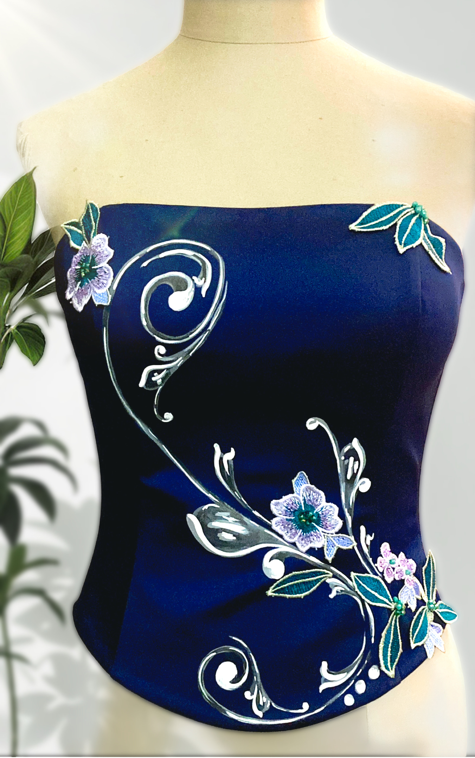 Corsetto Pasion Porteña II blue dipinto a mano