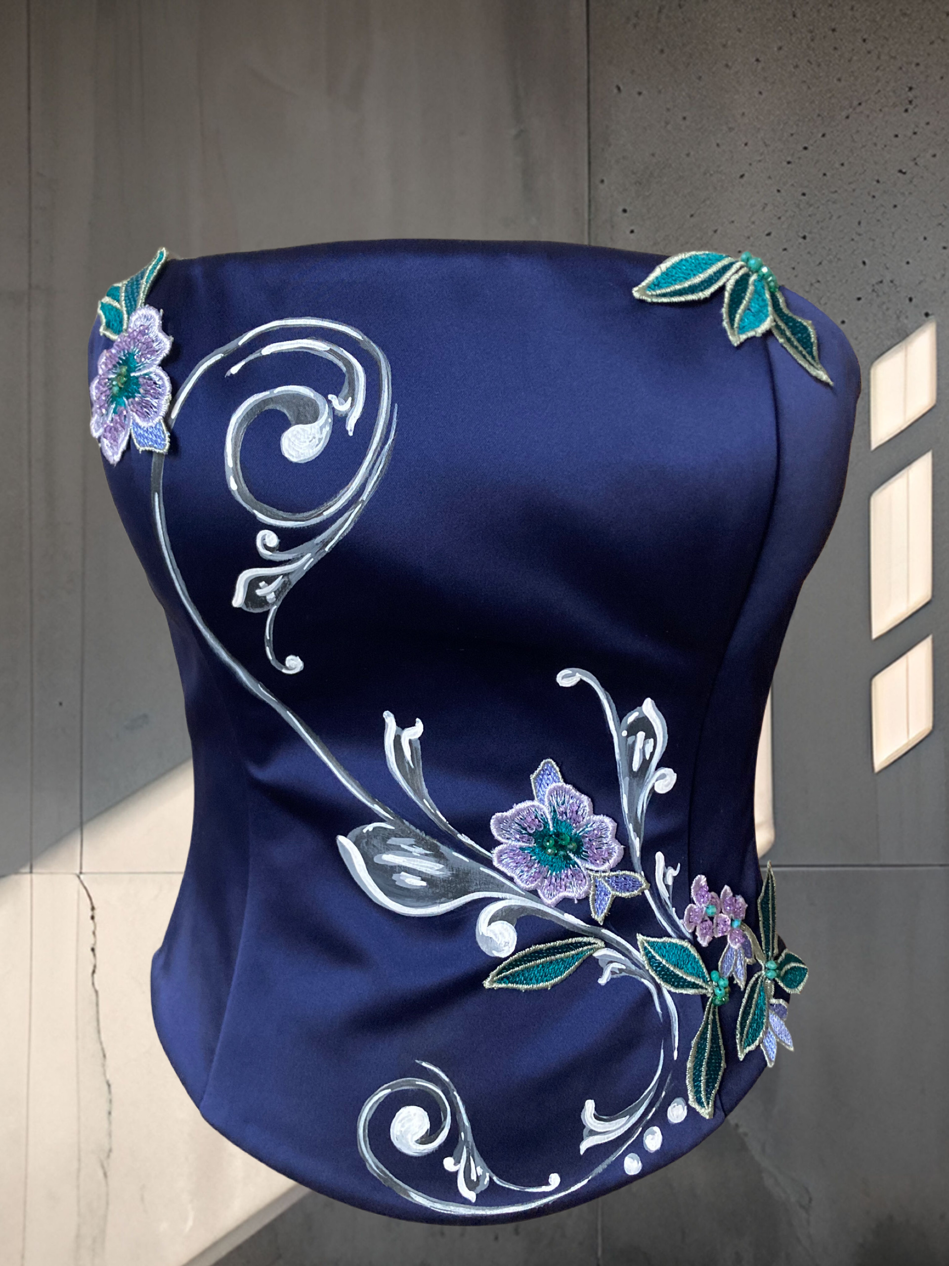 Corsetto Pasion Porteña II blue dipinto a mano - immagine 2
