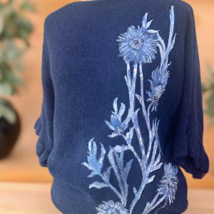 Maglione artigianale donna in viscosa dipinto a mano –  Colore Blu